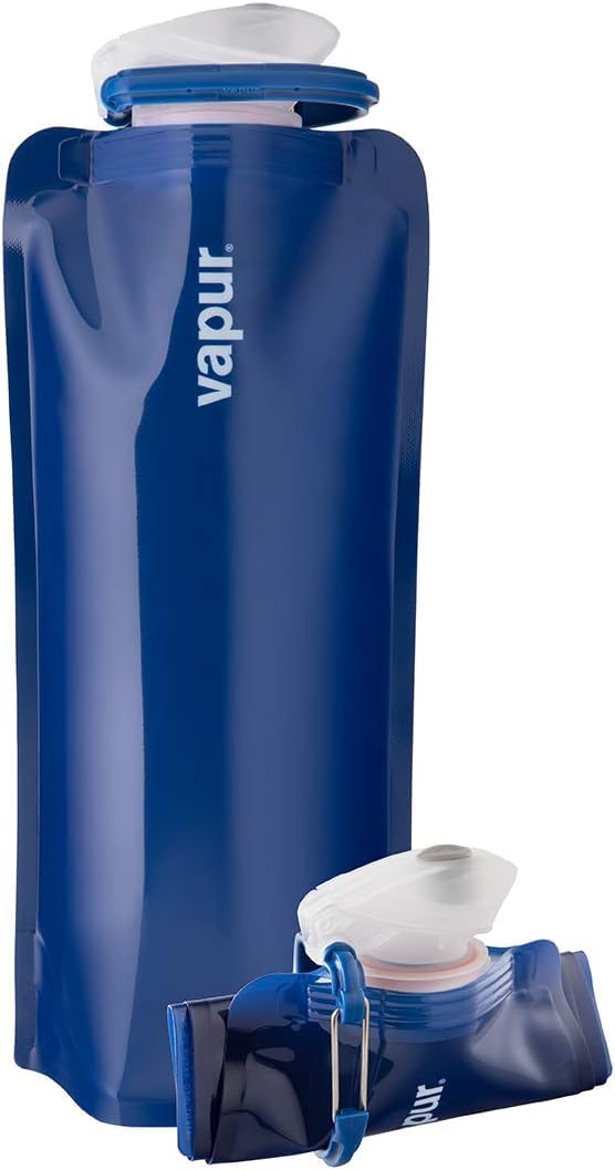 Vapur Flexible  Collapsible Wide Mouth Anti-Bottle with Detachable Carabiner  34 Ounce  Admiral Blue  Pack of 1