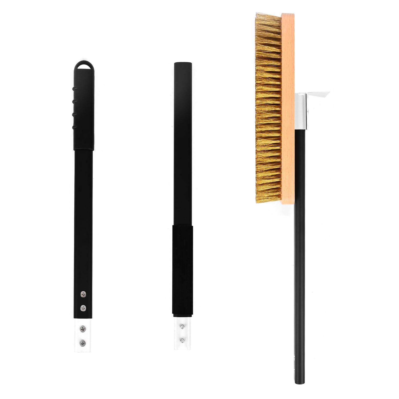 Nutuni Large Pizza Oven Brush With Scraper, 10.7'' Length Brass Bristles Grill Brush With 37 Or 52.8 Inch Long Handle, Backyard