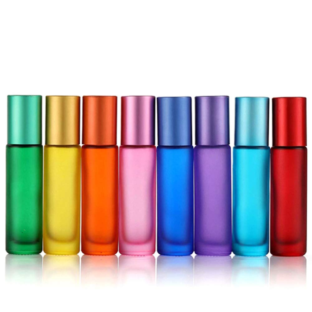 10ml 8 Colour Frosted Glass Roll On Bottles,Empty Portable Essential Oil Glass Roller Bottle With Stainless Steel Roller Balls P