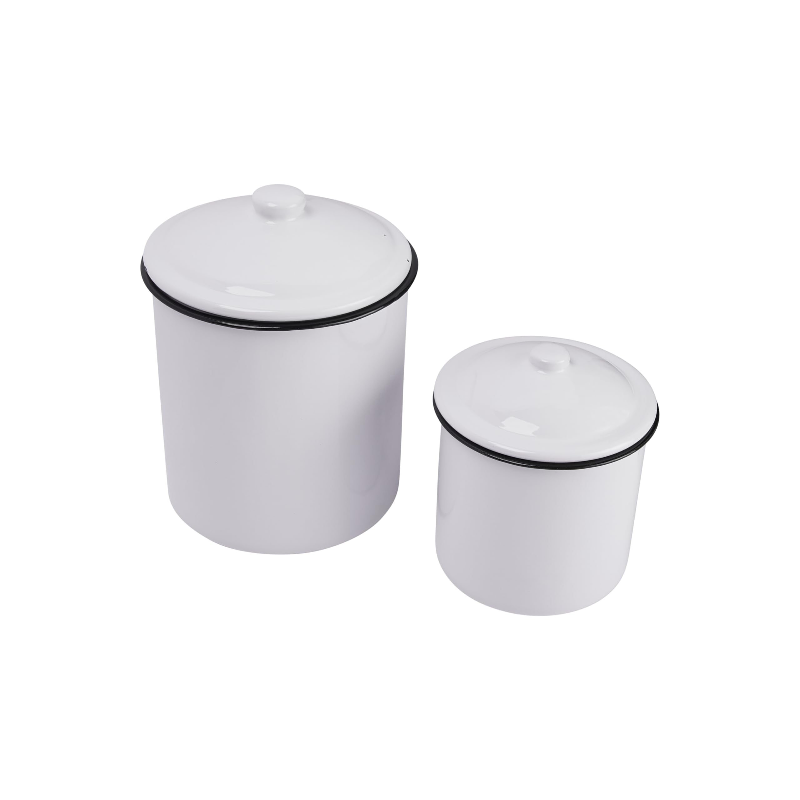 Creative Co-Op Set Of 2 White Enameled Canisters With Lids