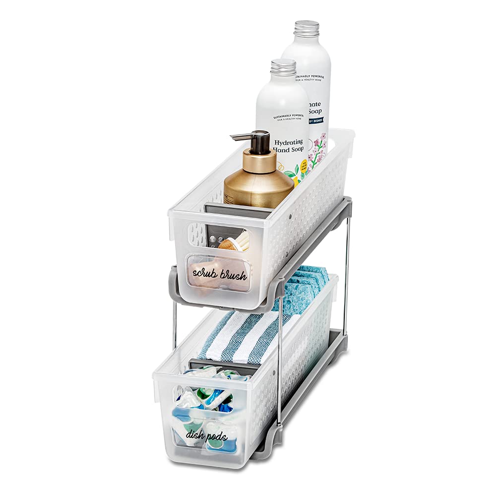 Madesmart Premium Antimicrobial 2-Tier Mini Organizer Multi-Purpose Slide-Out Storage With Handles And Dividers For Home And Bat