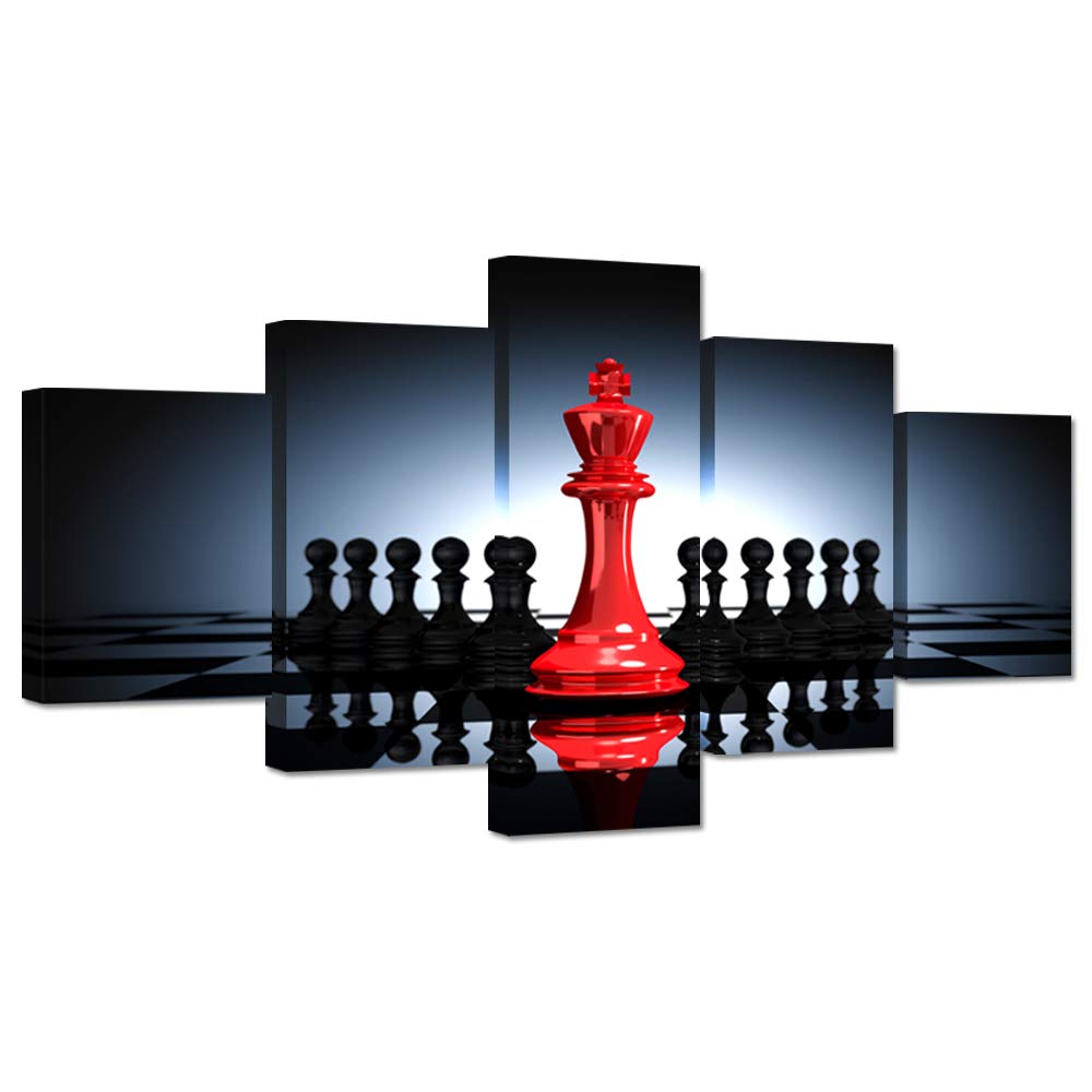 iHAPPYWALL Large 5 Pieces Modern Black And Red King And Knight Chess Pictures Print Canvas Wall Art for Home Chess Game RoomLivi
