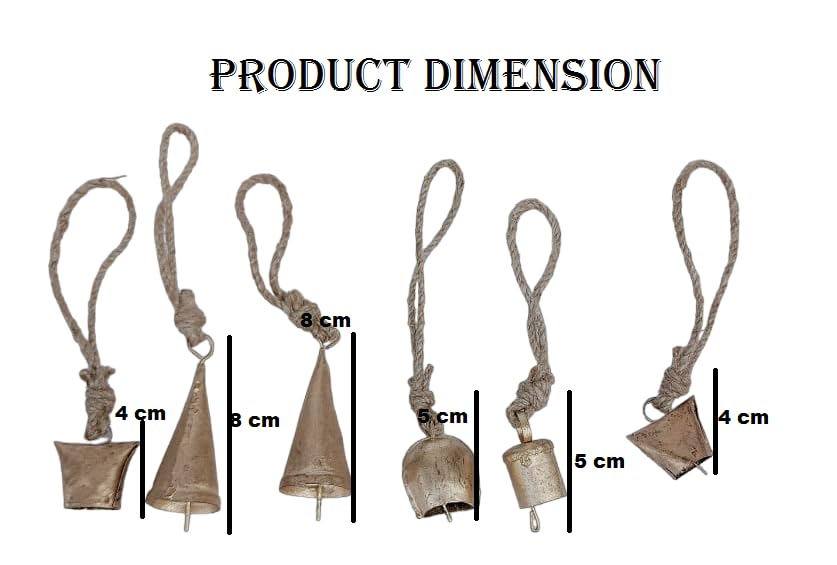 Onlinecraft Iron Set Of 6Pc Harmony Cow Bells Vintage Handmade Rustic Lucky Christmas Hanging Decor Bells On Rope Set Of 6Pc