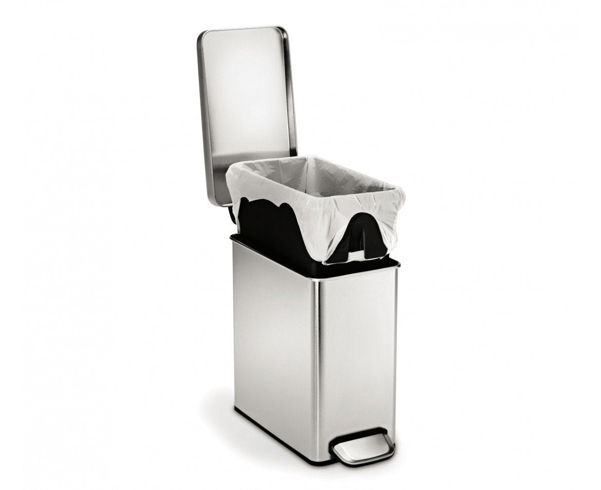 Simplehuman 10 Liter / 2.6 Gallon Stainless Steel Bathroom Slim Profile Trash Can, Brushed Stainless Steel