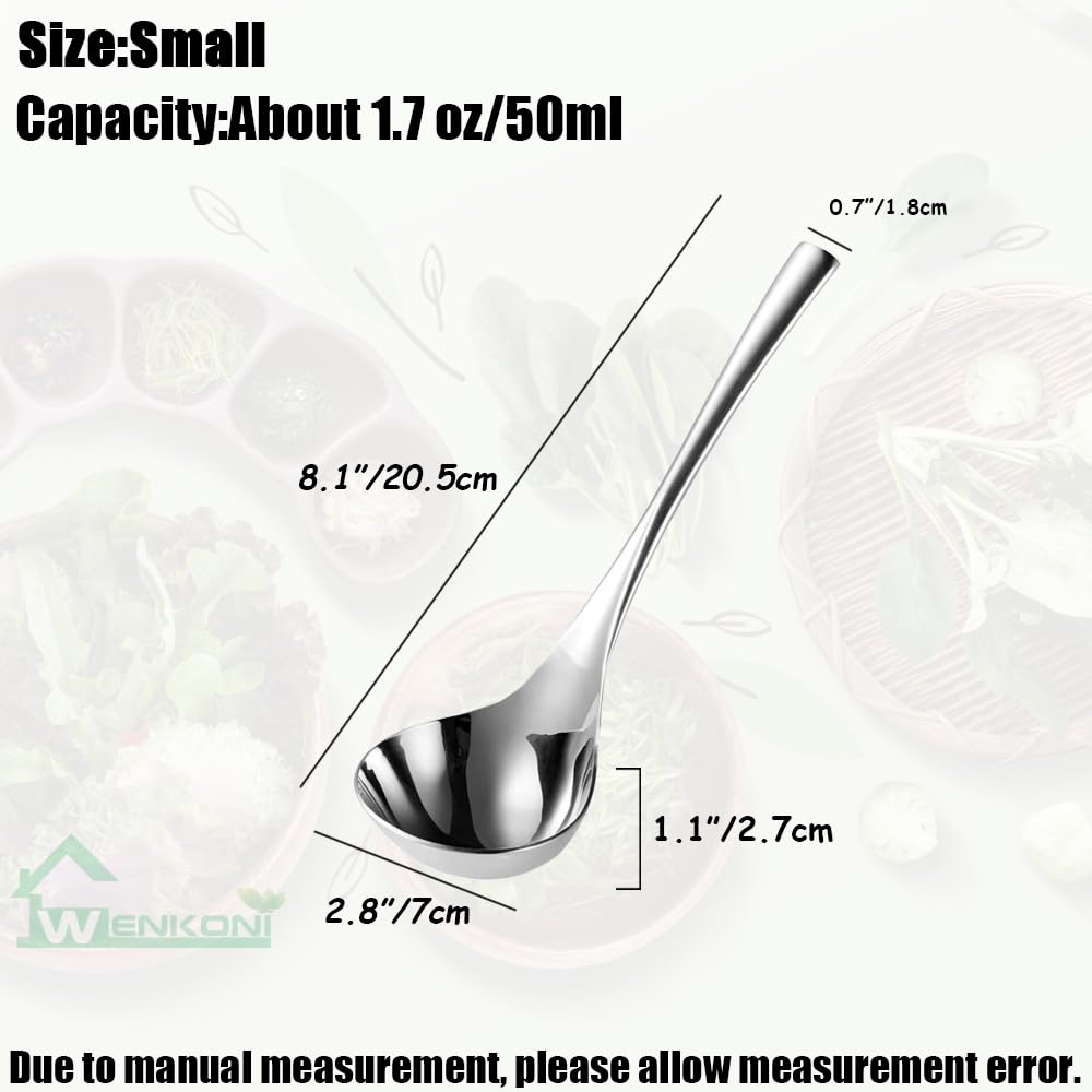 Wenkoni Small Soup Ladle,Sauce Ladle,Gravy Soup Spoon Ladle, 1 Pack Hollow Handle Sus 304 Stainless Steel 8 Ladle (Color:Silver)