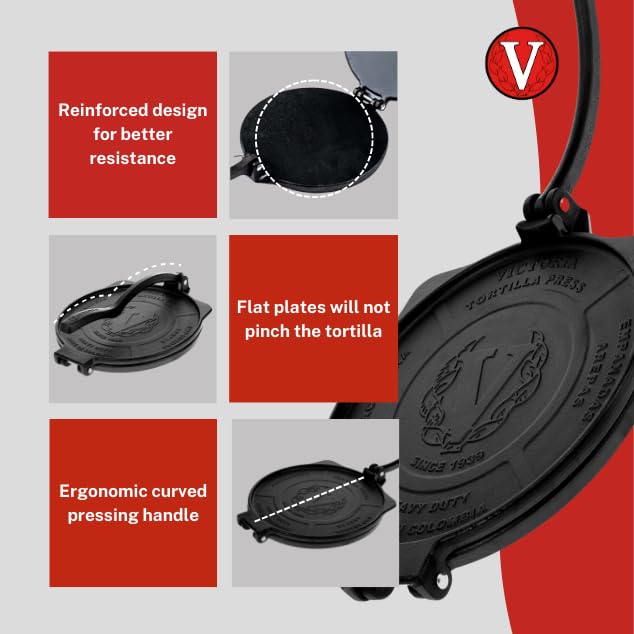 Victoria 8-Inch Commercial-Grade Cast-Iron Tortilla Press, Made From Super-Durable Hd Iron, Made In Colombia