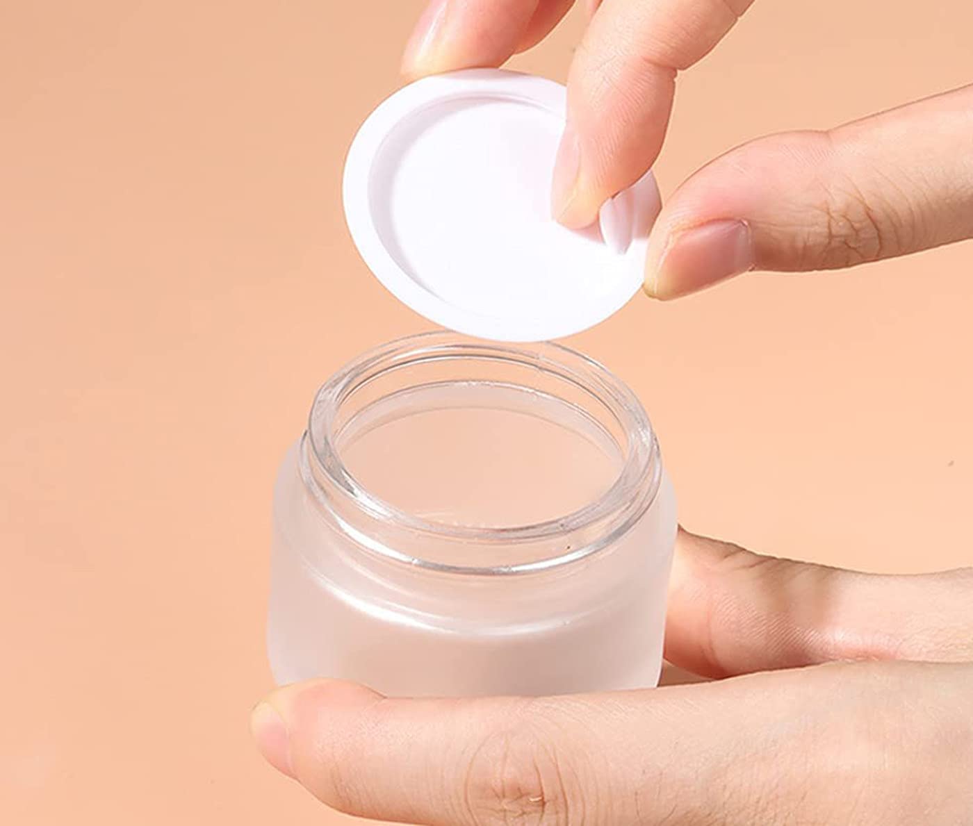 Healthcom 50 Gram/50 Ml Empty Sample Jars Round Frosted Glass Bottle Cosmetic Cream Jar Wood Grain Lid Cosmetic Container Glass