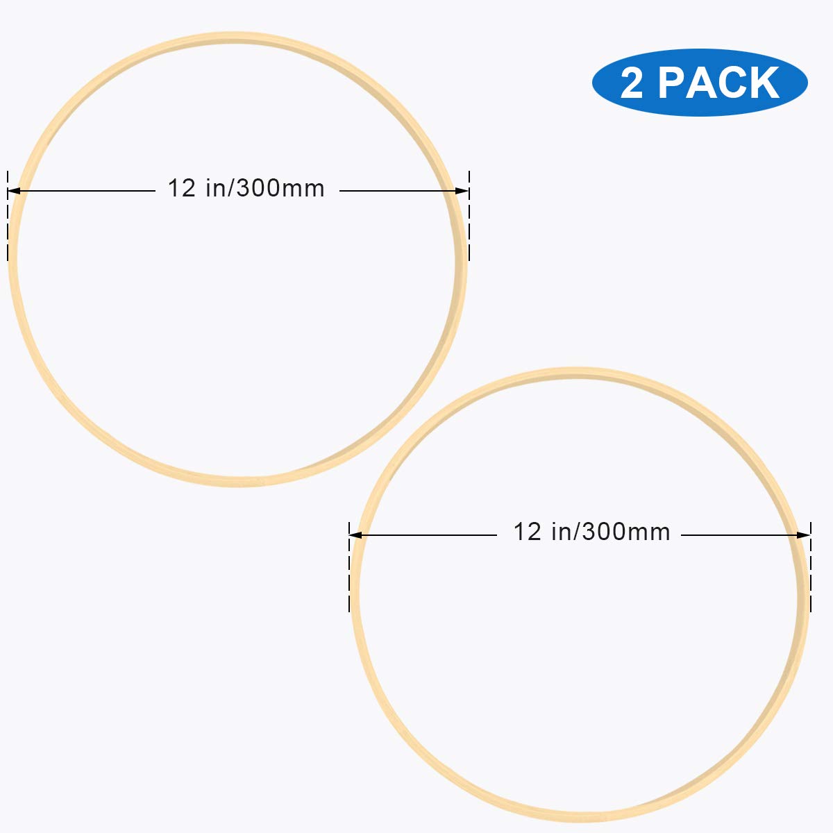 Worown 2pcs 12 Inch Wooden Bamboo Floral Hoops Wreath Rings for Making Wedding Wreath Decor and Wall Hanging craft
