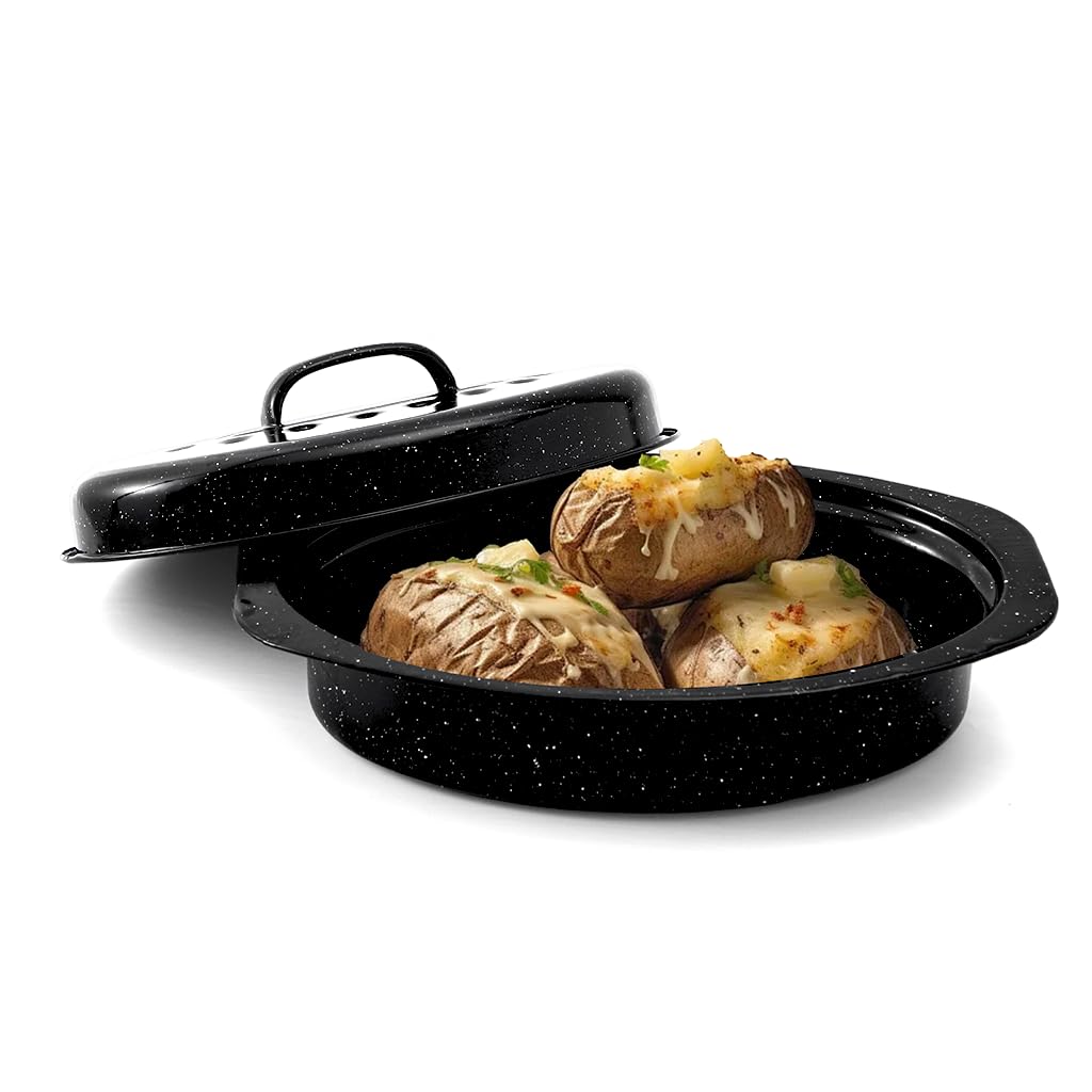 13?Enamel Roaster With Lid Oval Roasting Pan For Oven with 11 Inner Diameter Broiler Pan Suitable For Dining With Two People Hig