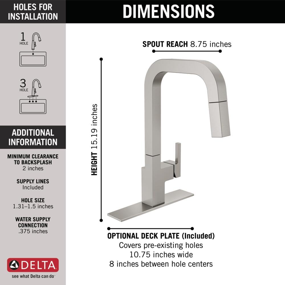 Delta Faucet Brushed Nickel Kitchen Faucet With Pull Down Sprayer, Ada Compliant, Dual Function Wand, Magnetic Docking Spray Hea