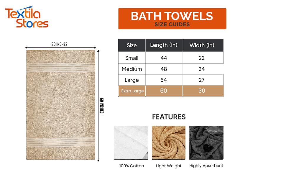 Textila 100% Cotton Extra Large Bath Towels - 30X60 (4-Pack, Beige) - Highly Absorbent, Super Soft, And Luxurious For Bathroom,