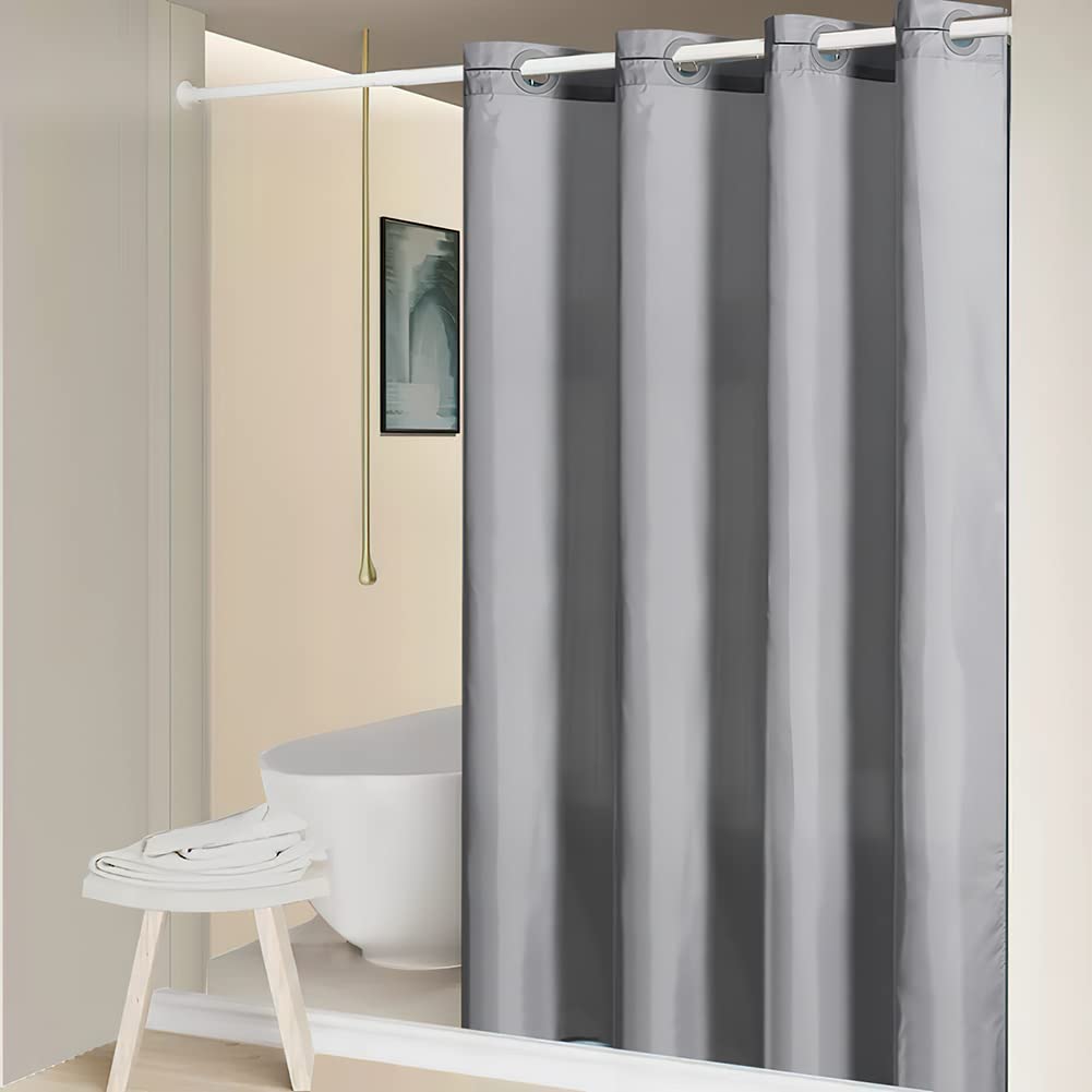 Furlinic No Hook Stall Shower Curtain,Light Grey,36'' Wide Waterproof Polyester Fabric Bathroom Curtains,Hotel Style With 4 Buil