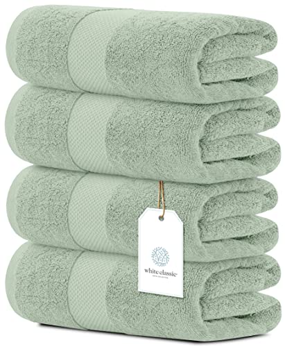 White Classic Luxury Cotton Bath Towels Large - | Highly Absorbent Hotel Spa Collection Bathroom Towel | 27 Inch X 54 Inch | Set