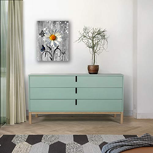 Bx Impressart Daisy Flower Butterfly Canvas Wall Art -Modern Artwork Prints Daisy Wall Decor -Living Room Bathroom Bedroom Offic