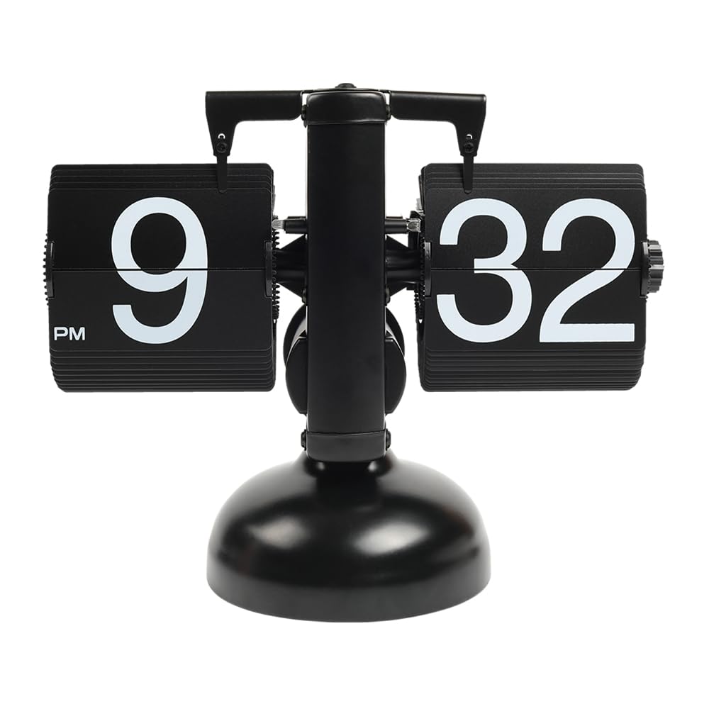 mooas Flip Desk Clock (Black), Retro Vintage Design Auto Flip Desk/Table Clock Large Number Battery Powered Internal Gear Operat