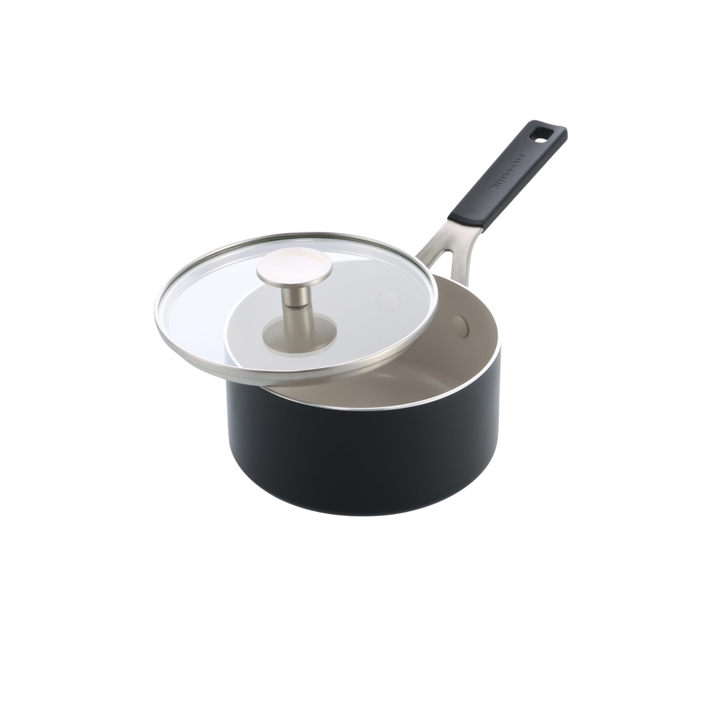 KitchenAid Aluminium Ceramic NonStick Saucepan with Glass Lid, 16 cm/1.58 L, PFASFree, Induction Safe, Stainless Steel Handle,