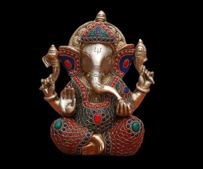 Rugdoll Brass Ganesha Idol Ganesh Statue Ganpati Murti Showpiece Hindu Elephant God Sculpture Vinayak Figurine For Gift Temple H