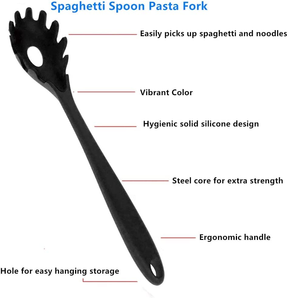 Armrouns Silicone Pasta Fork (11.2''), 2-Pack Spaghetti Server Spoon Heat Resistant 600F, Food Grade Pasta Spoon, Bpa Free, Nood