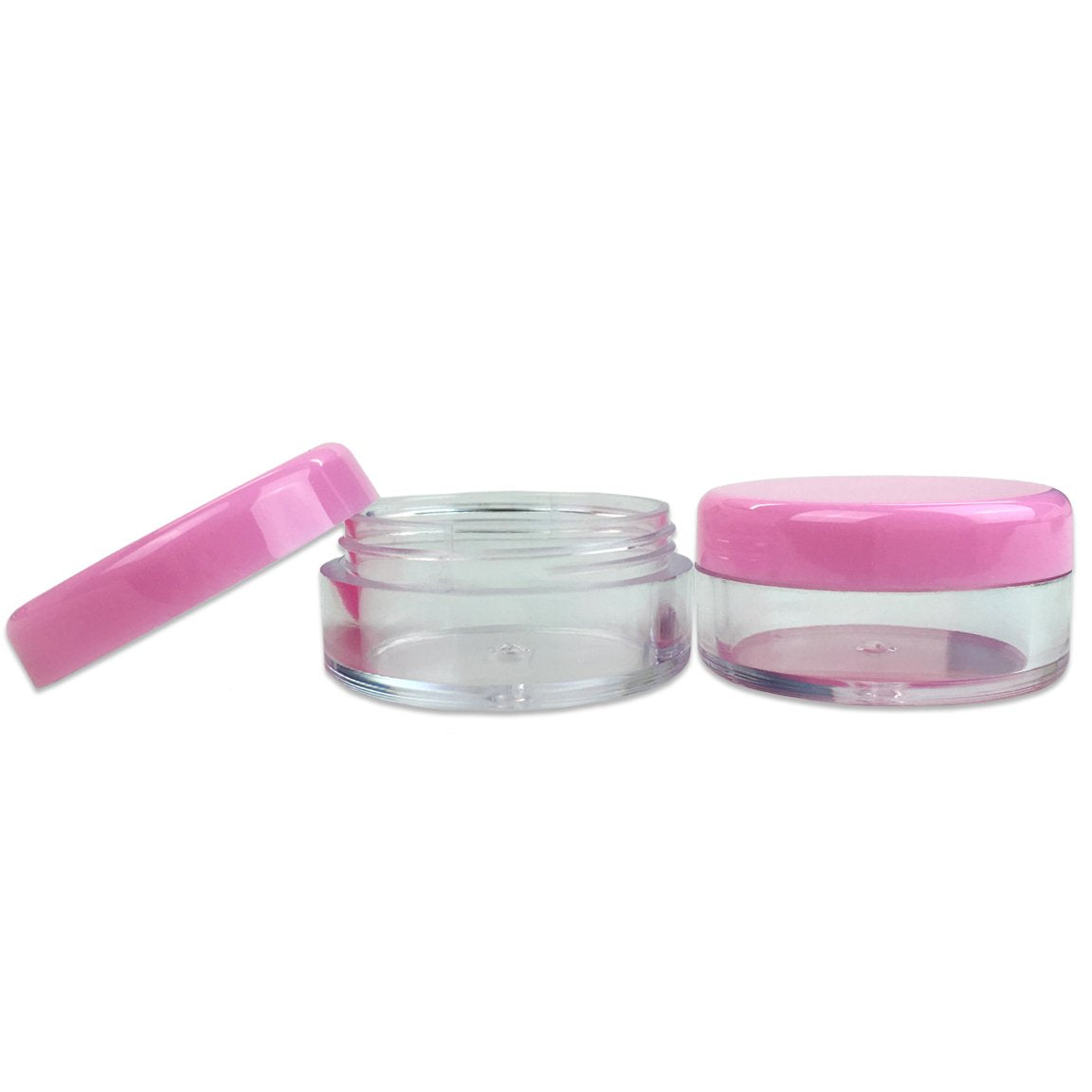 Beauticom (Quantity: 25 Pcs) 5G/5Ml Round Clear Jars With Pink Lids For Lotion, Creams, Toners, Lip Balms, Makeup Samples