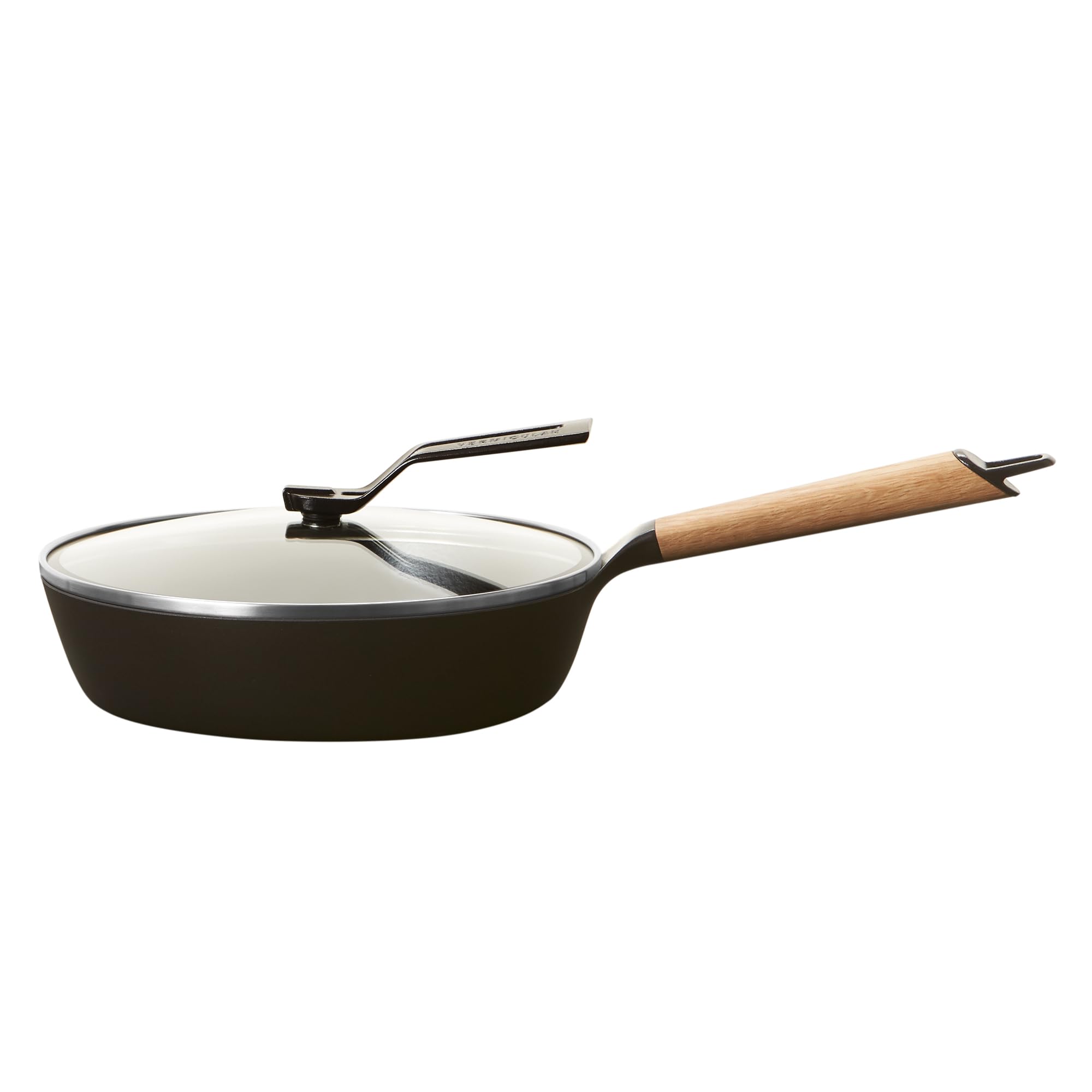 Vermicular Frying Pan & Glass Lid | 24cm Deep (9.4)  Oak Wood Handle