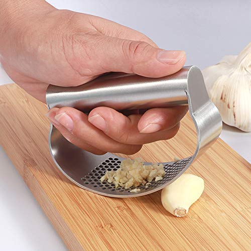 Stainless Steel Garlic Press Rocker Garlic Crusher With Cleaning Brush Tool And Silicone Tube Peeler Kitchen Tools