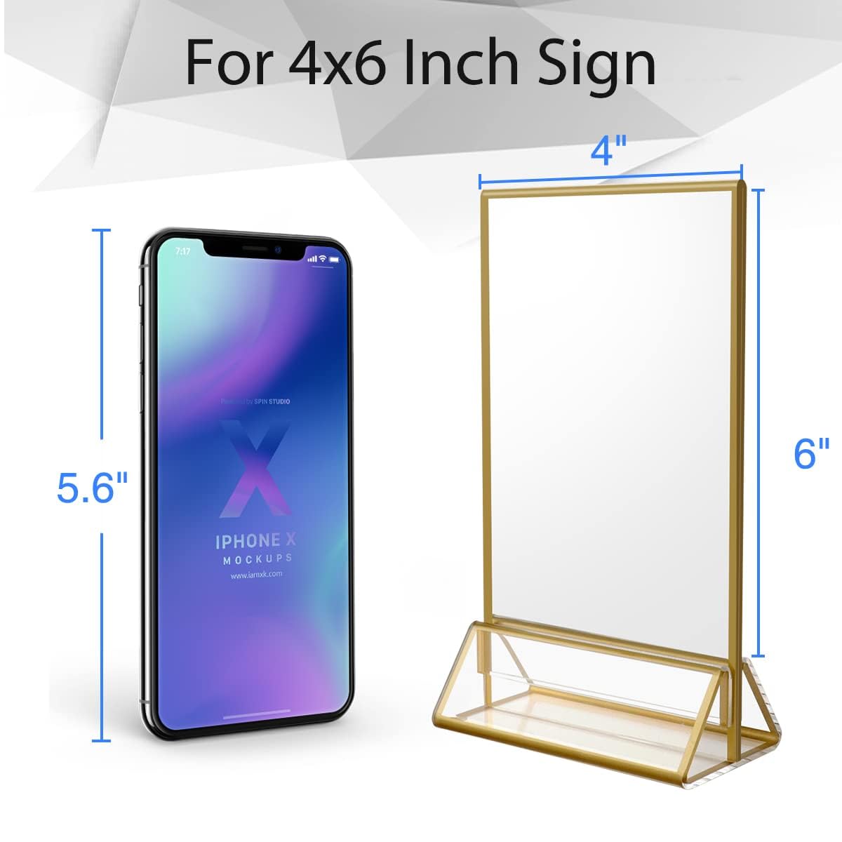 Niubee 6Pack 4 X 6 Clear Acrylic Sign Holder With Gold Borders And Vertical Stand, Double Sided Table Menu Holders Picture Frame