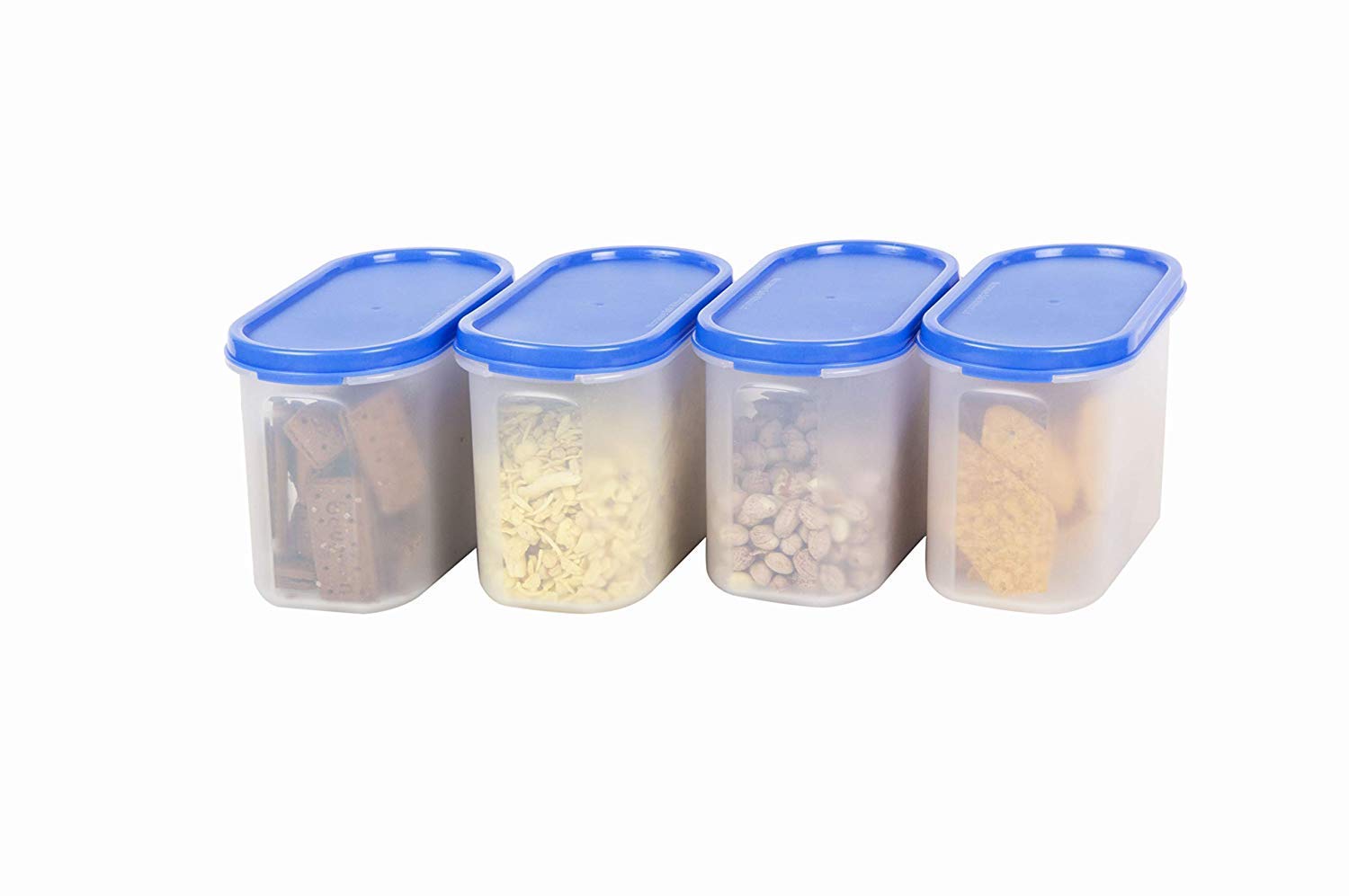 Simparte 1200Ml Oval Modular Plastic Container Set Of 4 BpaFree Airtight Stackable Kitchen Storage Boxes With Blue Lids Food Gr
