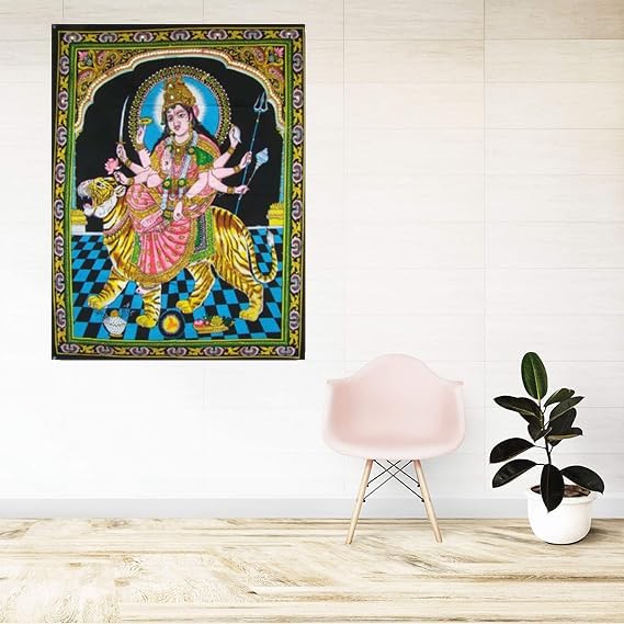 Rastogi Handicrafts Cotton Wall Hanging Indian 40'' X 30'' Poster Size (Durga-G)