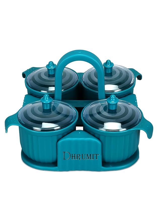 Dhrumit Marvella Multipurpose Dry Fruit Box 4 Pc Jar Set Container Mukhwas Tray Dining Spice Plastic Chocolate Mouth Freshener S