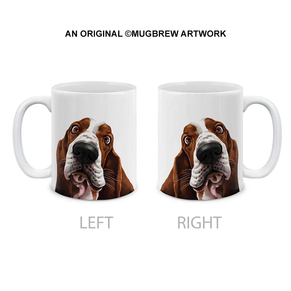 Mugbrew Cute Basset Hound Dog Full Portrait Ceramic Coffee Mug Tea Cup, 11 Oz