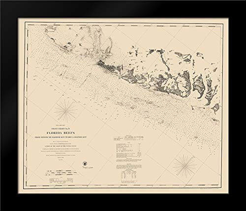 Artdirect Blondeau 23X20 Black Modern Framed Art Print Titled: Keys Reefs, Harbor To Boca Grande - Blondeau 1862
