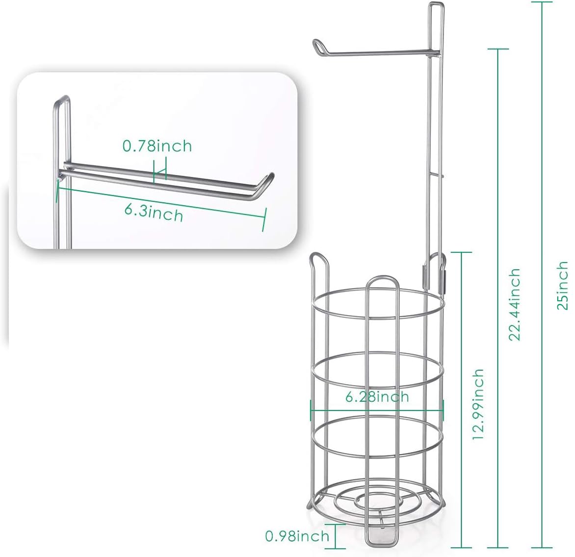 TomCare Toilet Paper Holder Toilet Paper Stand Free-Standing Toilet Tissue Paper Roll Bathroom Storage Shelf and Dispenser for 3 Spare Rolls Metal Wire Bathroom Accessories Storage Organizer