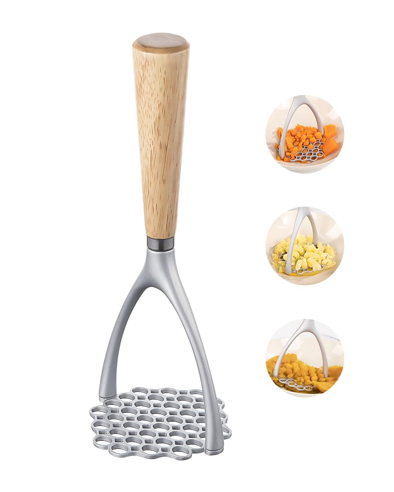 Brigii Potato Masher, Aluminum Alloy Potato Ricer, Wooden Handle Press