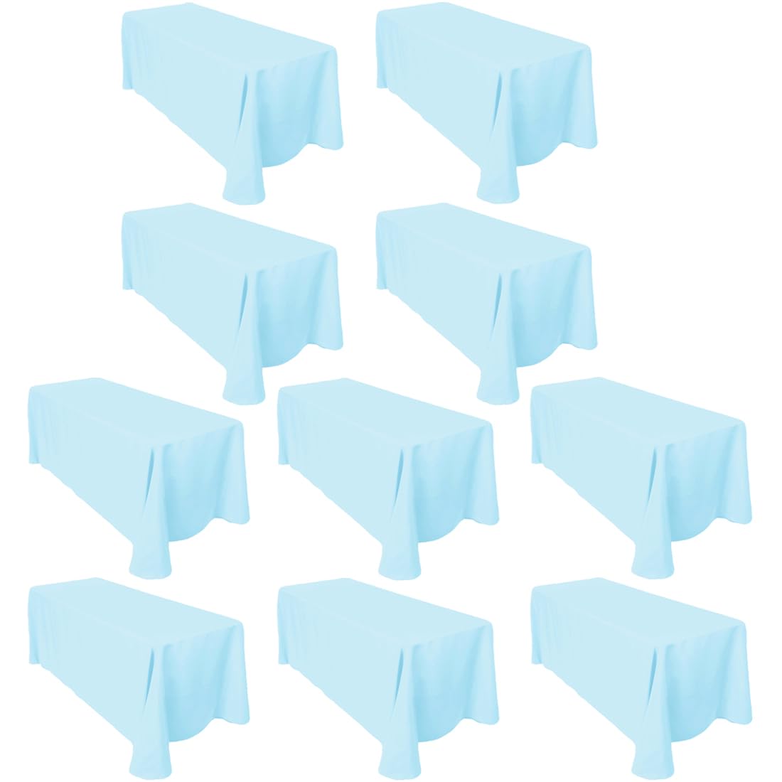 Ltc Linens 10-Pack 90X132 Inch Baby Blue Rectangular Tablecloths - Rounded Corners Table Cloths For 6 Ft Tables Floor-Length Dro