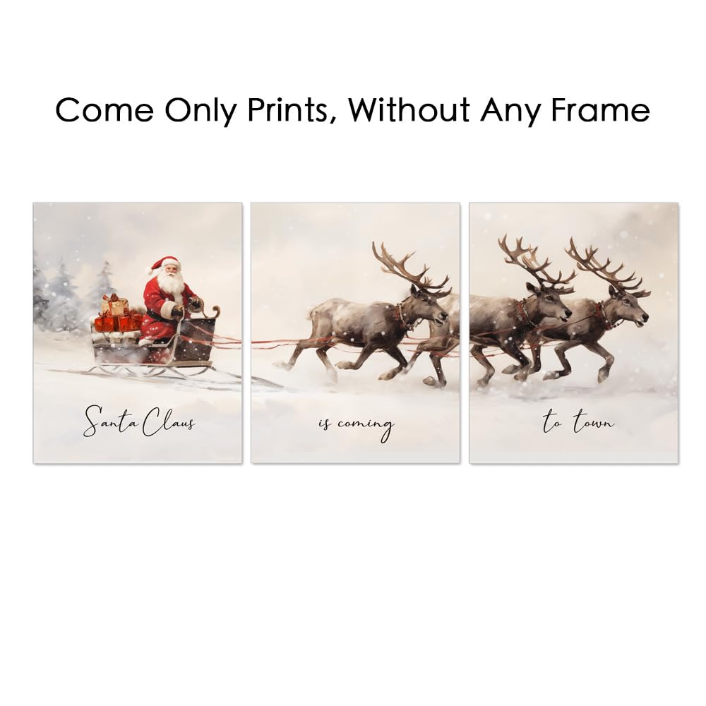 Gallery Set Of 3, Christmas Posters, Christmas Santa Claus With A Sleigh Prints, Xmas Wall Art Home Decor, Christmas Wall Art, C