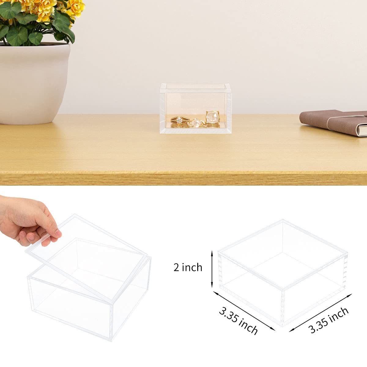 AITEE Small Acrylic Box with Lid, Clear Cube Display Case, Multi-Purpose Box Square Container for Holding Staples, Highlighters,