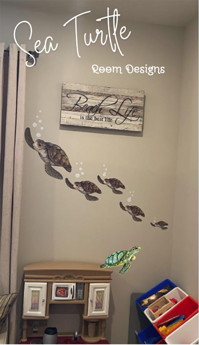 Sea Turtle Family Ocean Wall Decals, Dolphin Fish, Undersea Decor Stickers For Beach Kids Room Sea Wall Stickers, Boys Girls Tod