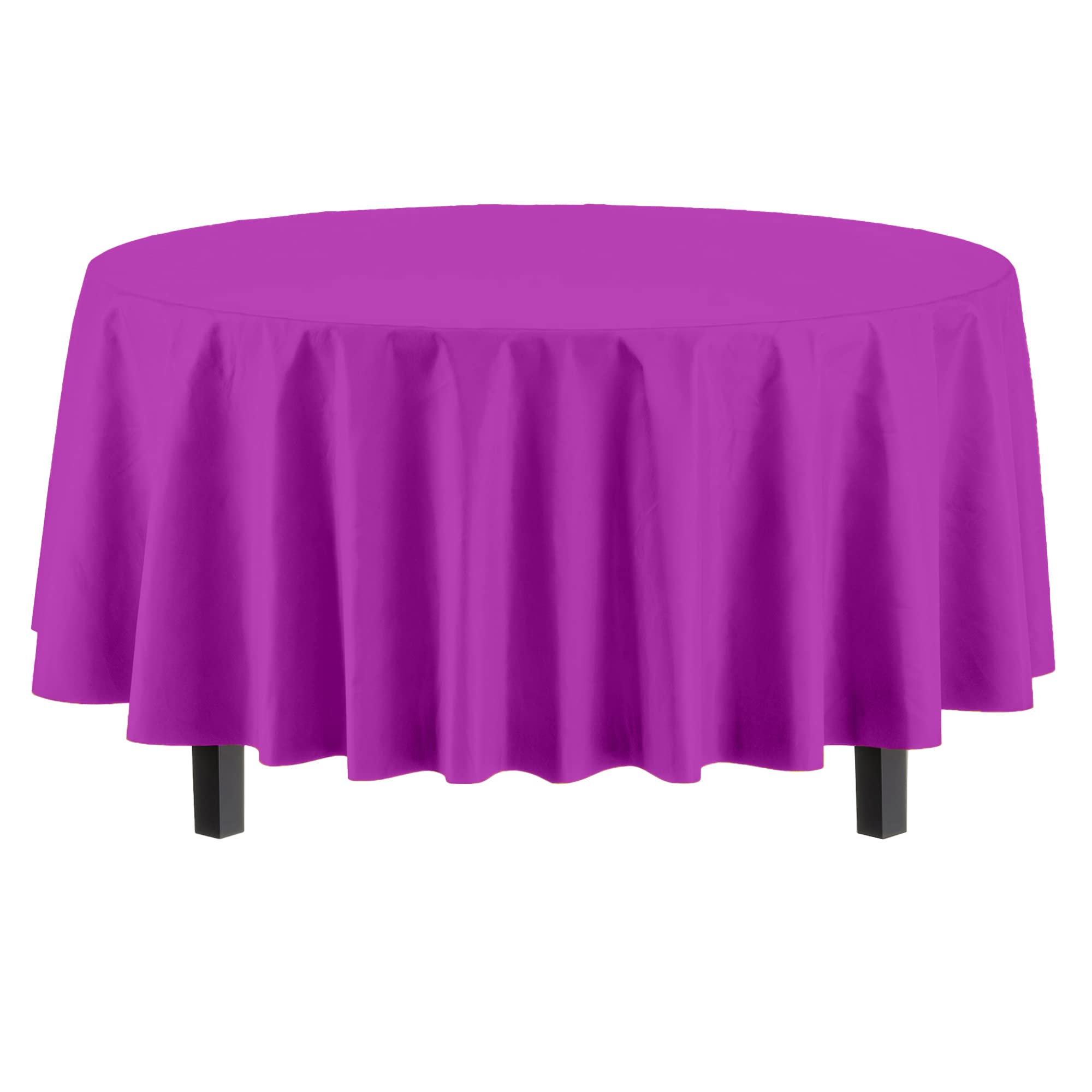 Exquisite 12-Pack Premium Plastic Tablecloth 84In. Round Table Cover - Magenta