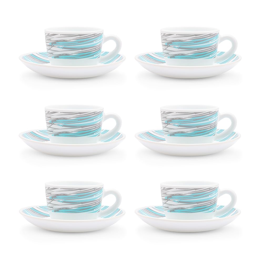Larah By Borosil Joy Opalware Cup And Saucer Set Of 12 Pcs | Tea/Coffee Cups 145 Ml | Microwave & Dishwasher Safe | BoneAsh Fre