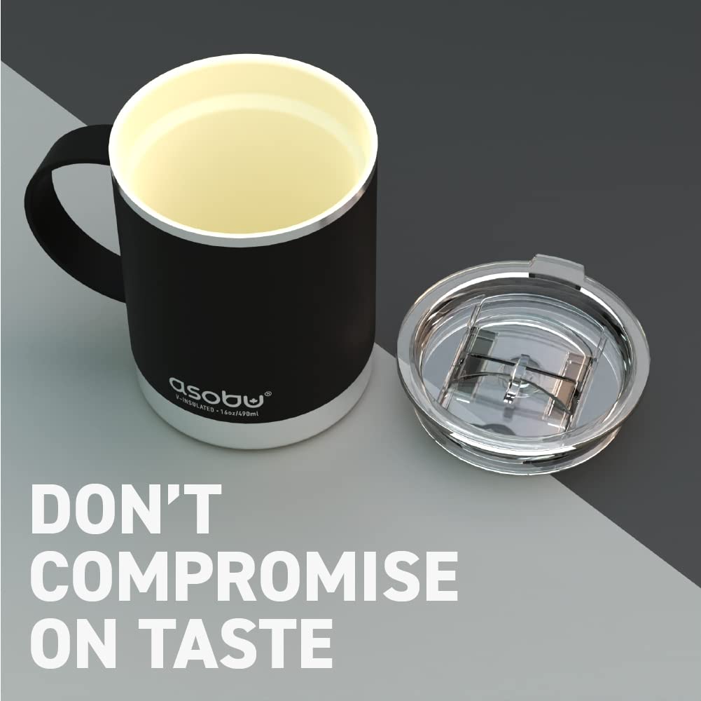 Asobu Stainless Steel Insulated Coffee Mug With Ceramic Inner Coating For Ultimate Flavor 12 Ounce (Black)
