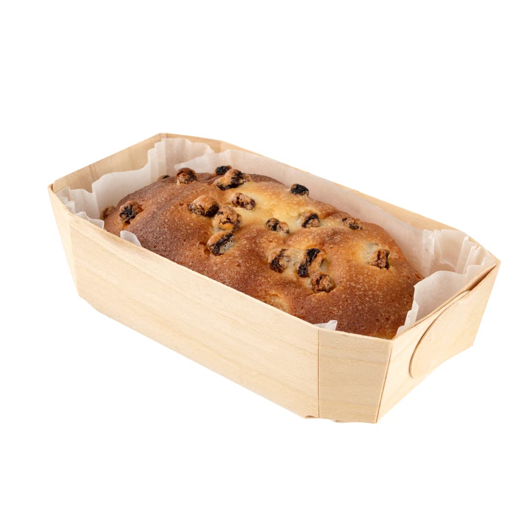 Restaurantware Taipei 34 Ounce Wooden Baking Molds 100 Oven Ready Disposable Loaf Pans - With Paper Liners Greaseproof Wood Cont