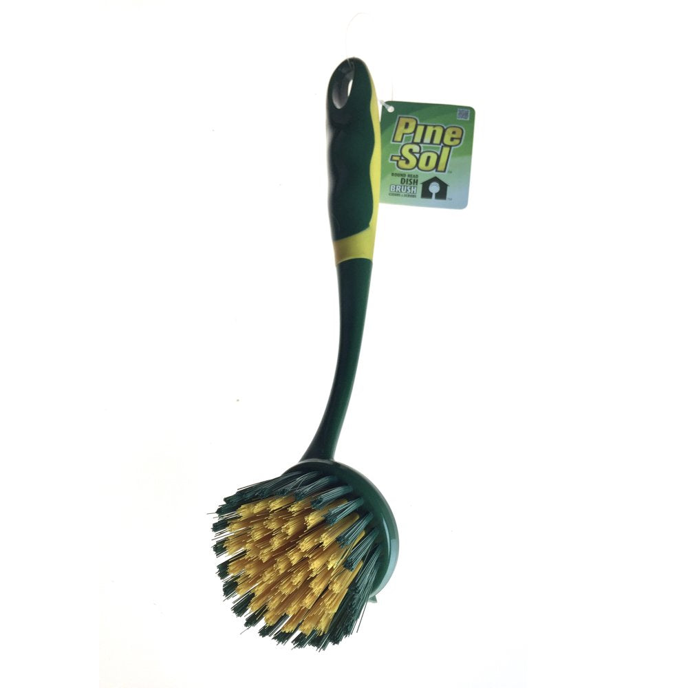 PineSol Long Handle Dish Brush  Heavy Duty Bristle Kitchen Scrubber, Safe with NonStick Cookware