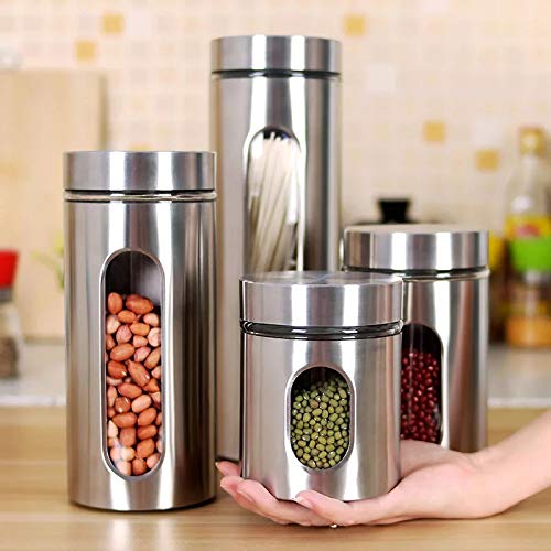 Primeworld Stainless Steel Plated Glass Kitchen Airtight Food Storage Canisters Visible Window Seasoning Cereal Container (1, 1 