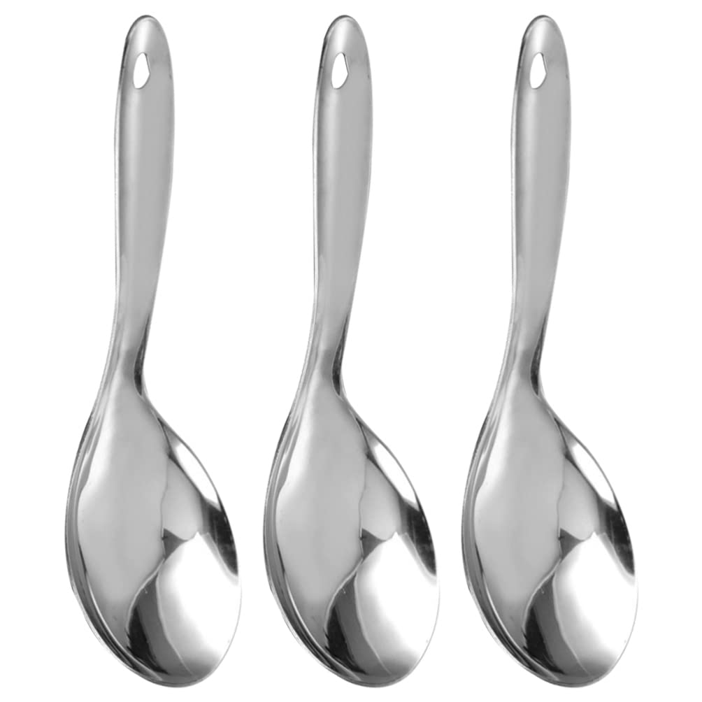 3Pcs Stainless Steel Rice Paddle Spoon Rice Scooper Metal Serving Spoon Cooking Spoon Utensil Rice Servers Soup Ladle For Kitche