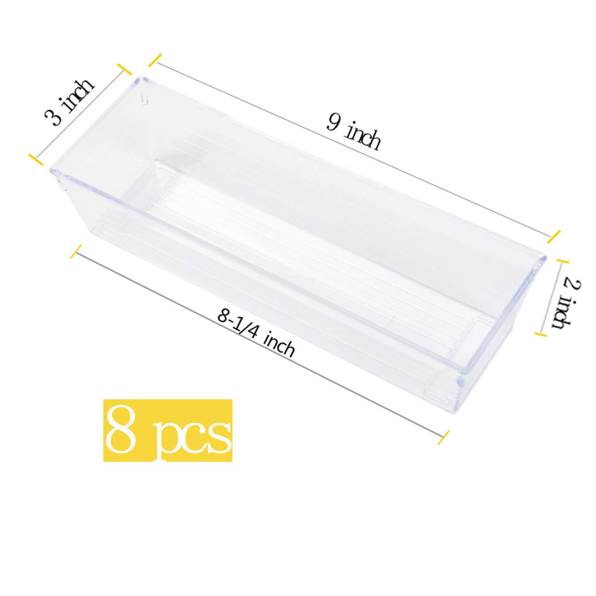 Backerysupply Clear Plastic    Drawer Organizer Tray   for Vanity Cabinet   (9 ''   3 ''   2 '',Set of 8),Storage Tray for Makeu