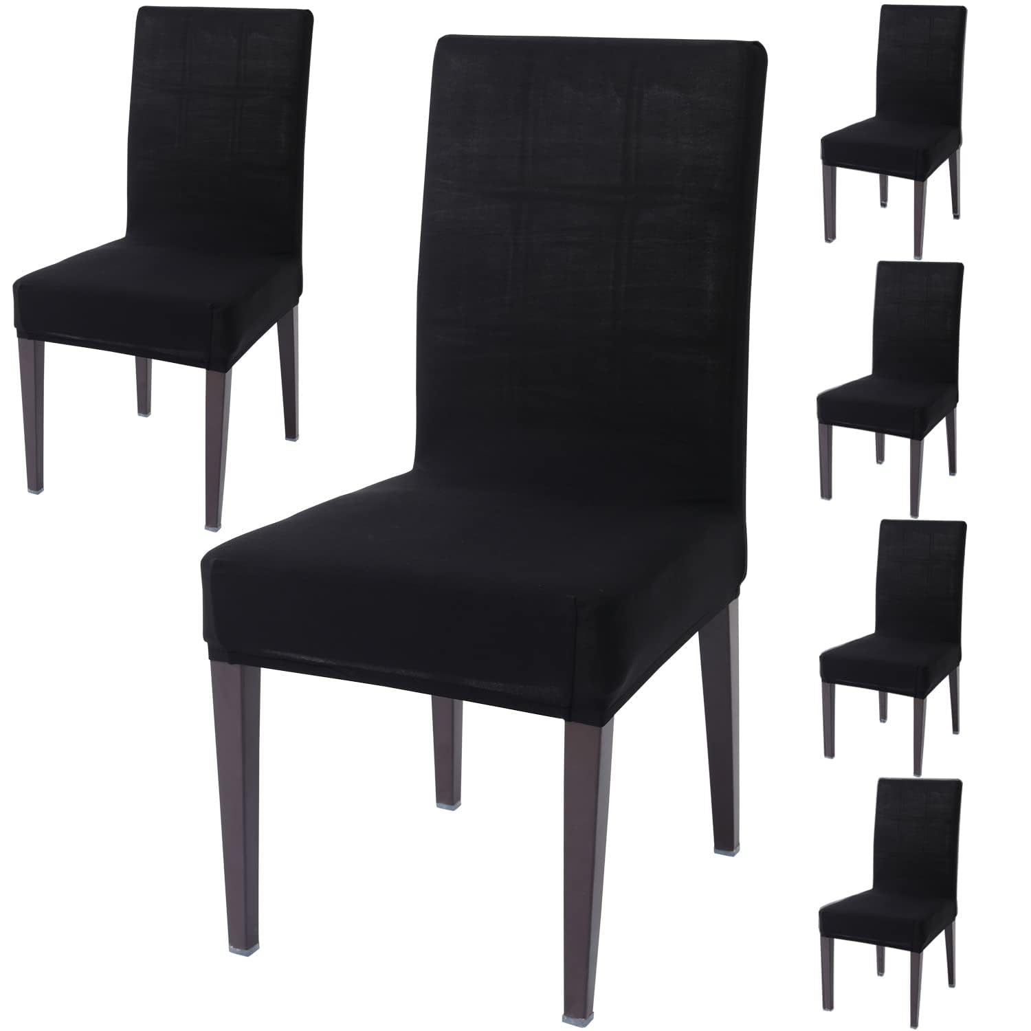 Hokipo 6 Dining Chair Cover Seater Stretchable Elastic Slipcovers (New-4281-E3*6),Black