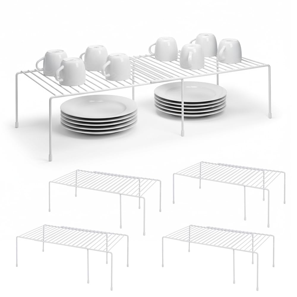 Ziroland 4Pack Expandable Medium Kitchen Organizer Rack, Kitchen Shelves For Spice Organization For Cabinet, Pantry Organizers 