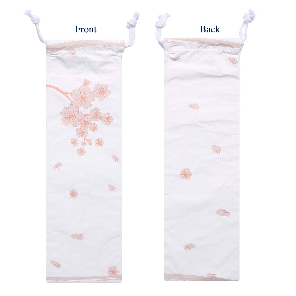 Quotidian Pink Sakura Portable Reusable Tyvek Travel Carrying Case 3 1/2 '' X 11 1/2 '' (9 X 29.5Cm) Pack Of 2 - Drinking Straws