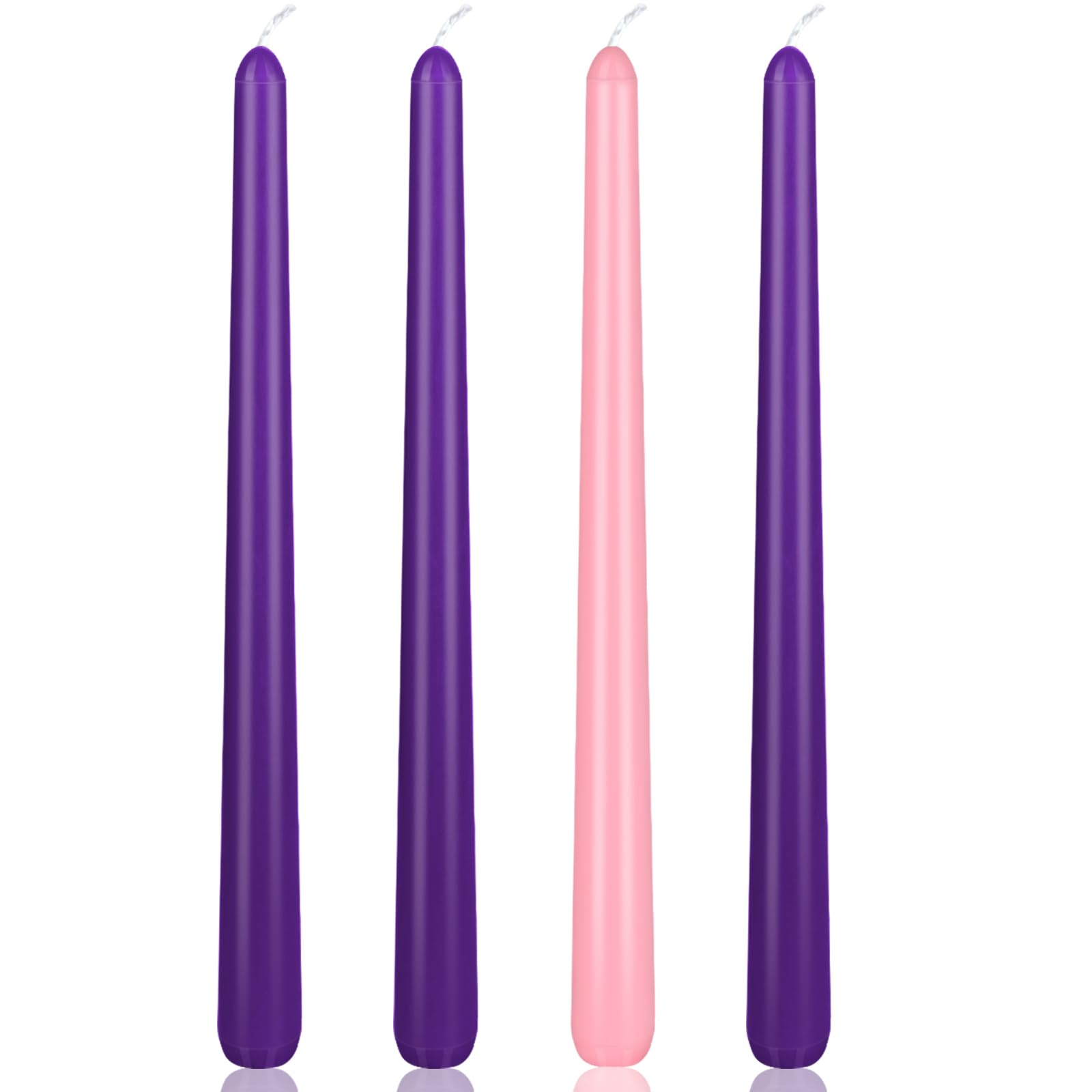 Christmas Product | 4 Pack Advent Candle Set, 3 Purple and 1 Pink Taper Candles, 10 Inch Smokless and Dripless Candlesticks Bulk