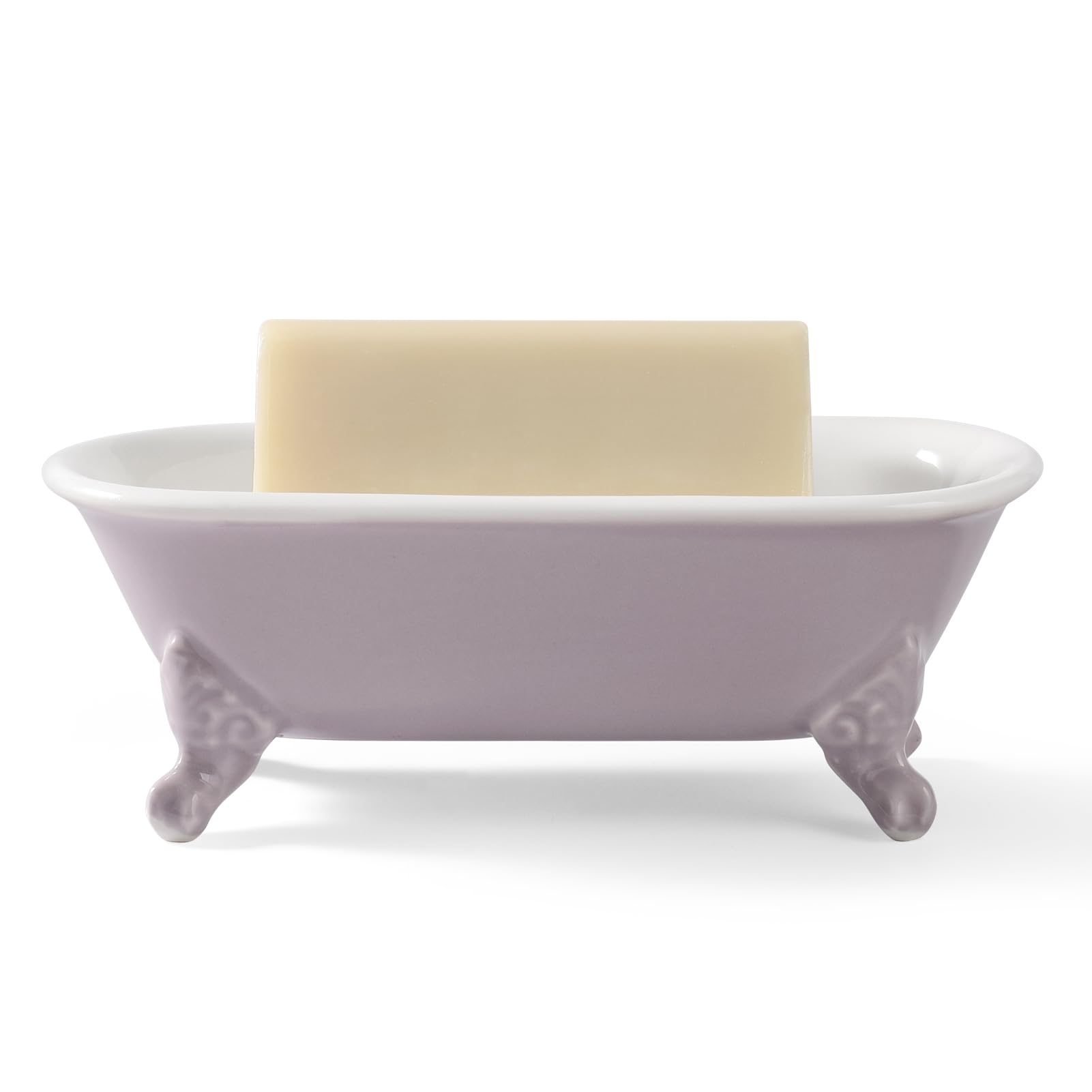 Clawfoot Bathtub Decortative Ceramic Soap Dish Holder Shower Bar Soap Tray For Bathroom Or Kitchen,1 Pack (Lavender)